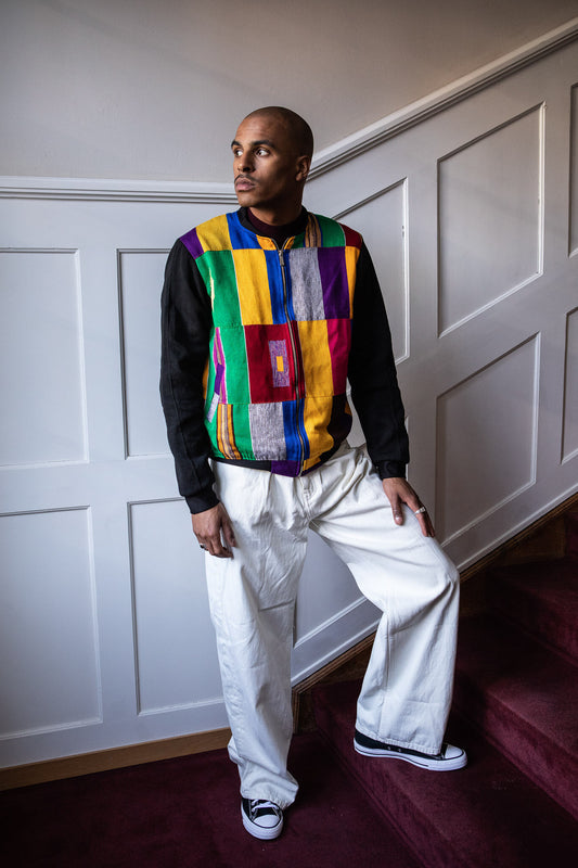 50% SALE | Kente Bomber Jacket Yellow and Spring Green