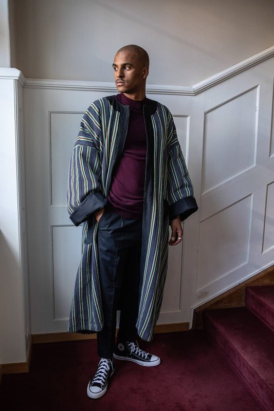 50% SALE | Woven Coat Spring Green and Coffee