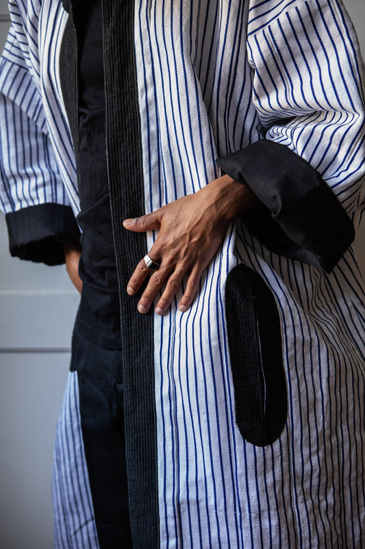 50% SALE | Woven Coat White and Blue