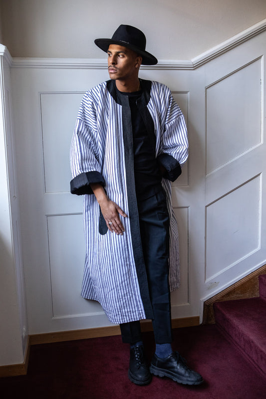50% SALE | Woven Coat White and Blue