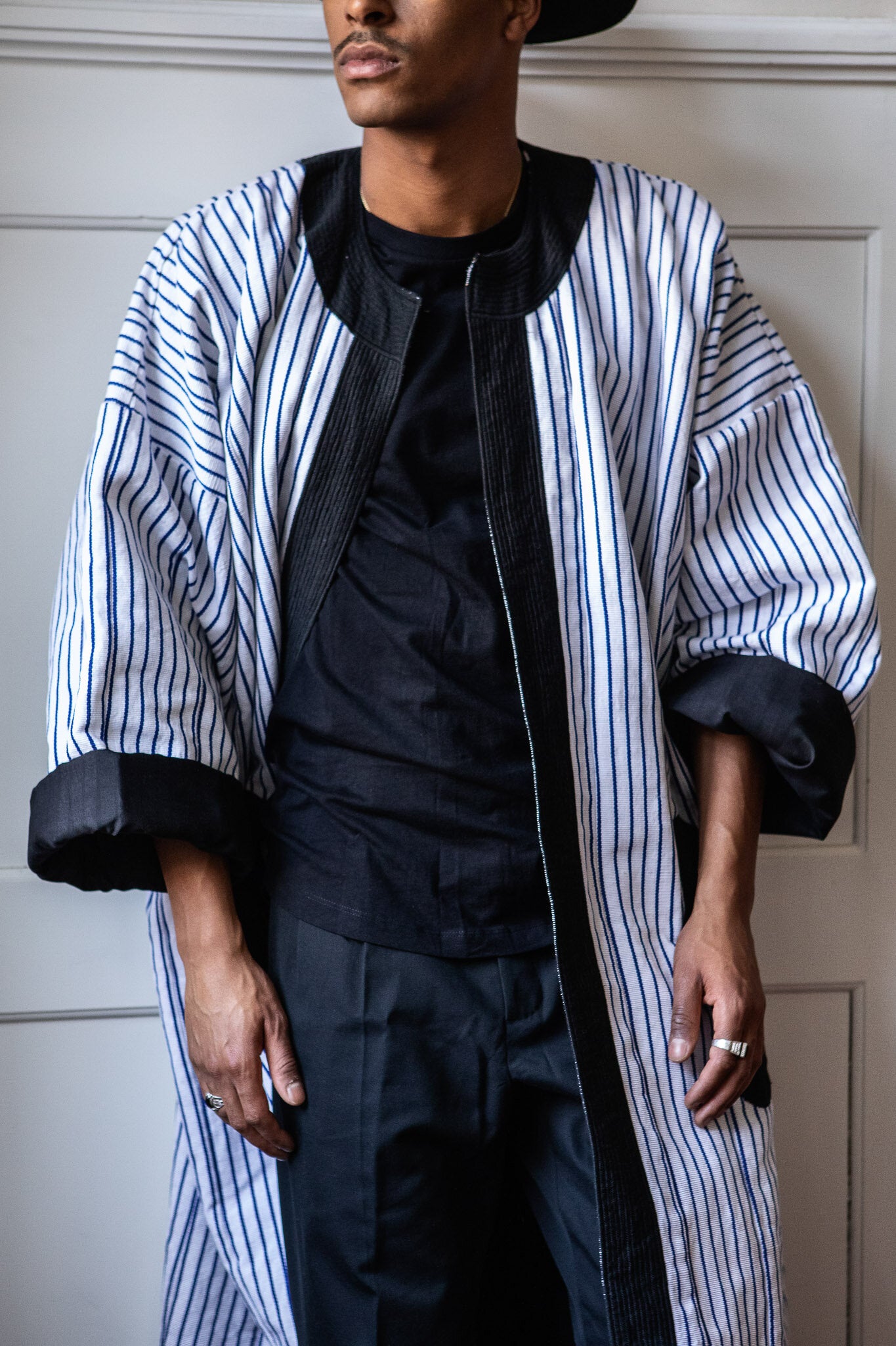 50% SALE | Woven Coat White and Blue