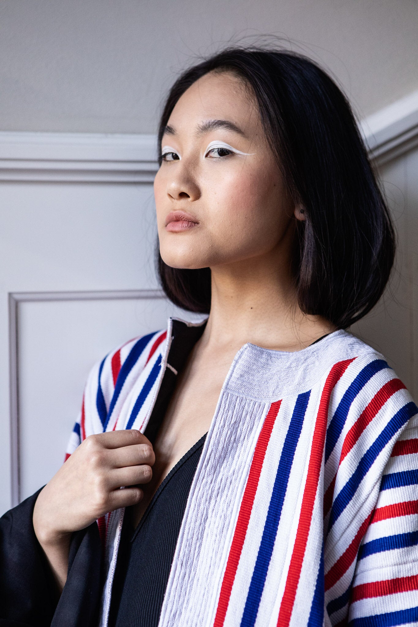 50% SALE | Woven Coat White, Red and Blue