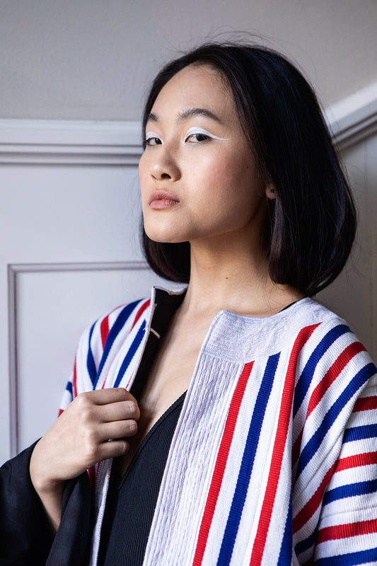 50% SALE | Woven Coat White, Red and Blue