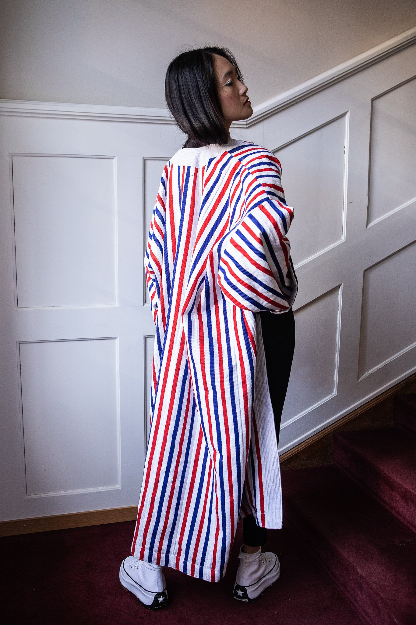 50% SALE | Woven Coat White, Red and Blue