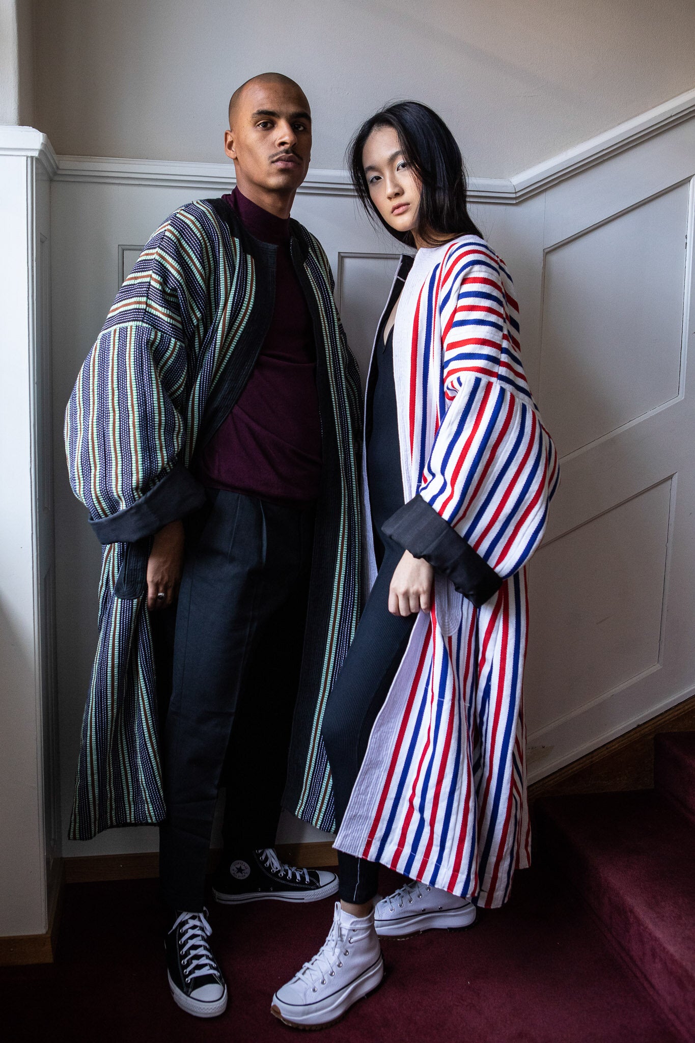 50% SALE | Woven Coat White, Red and Blue