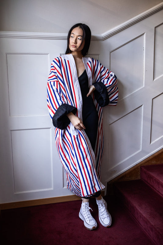 50% SALE | Woven Coat White, Red and Blue