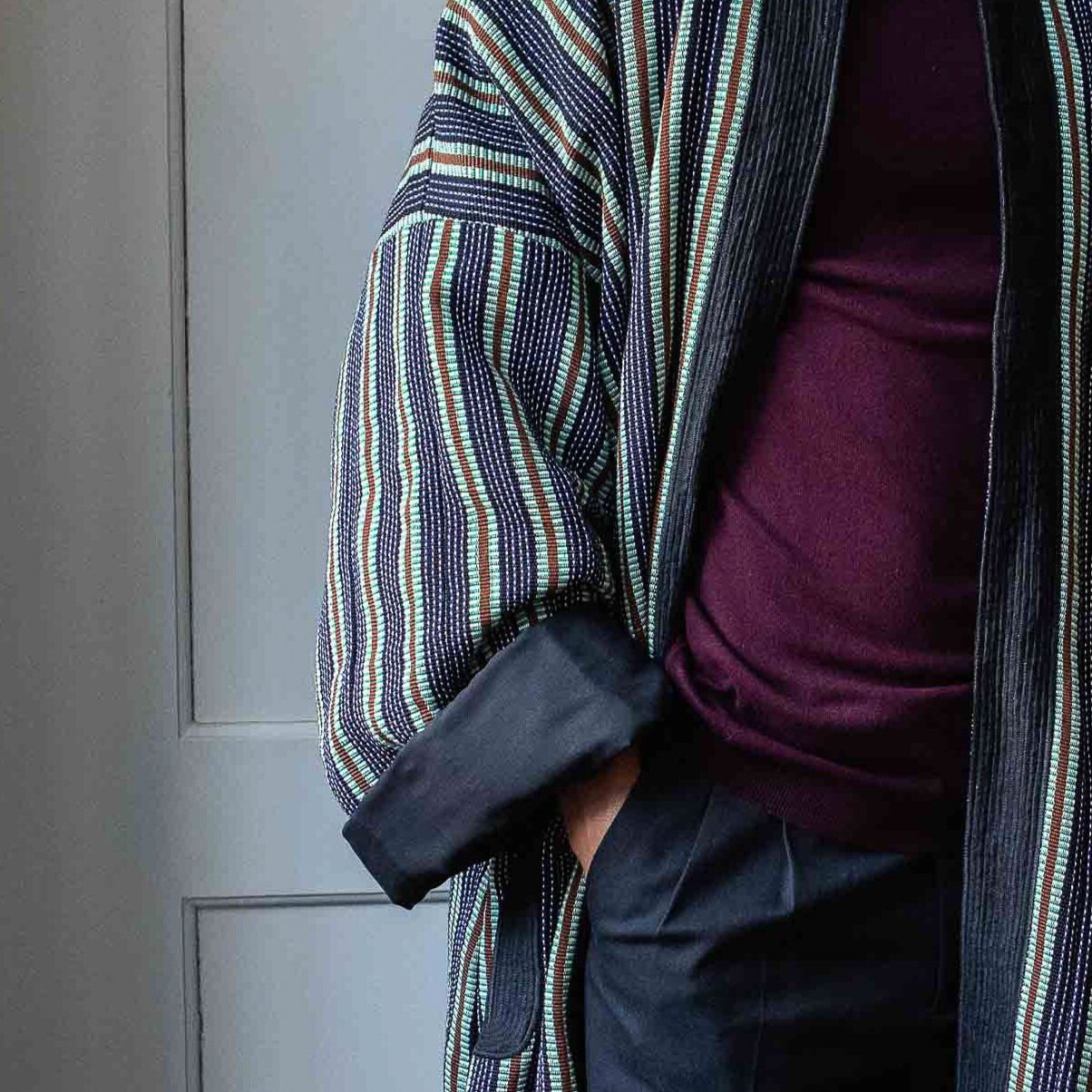 50% SALE | Woven Coat Spring Green and Coffee