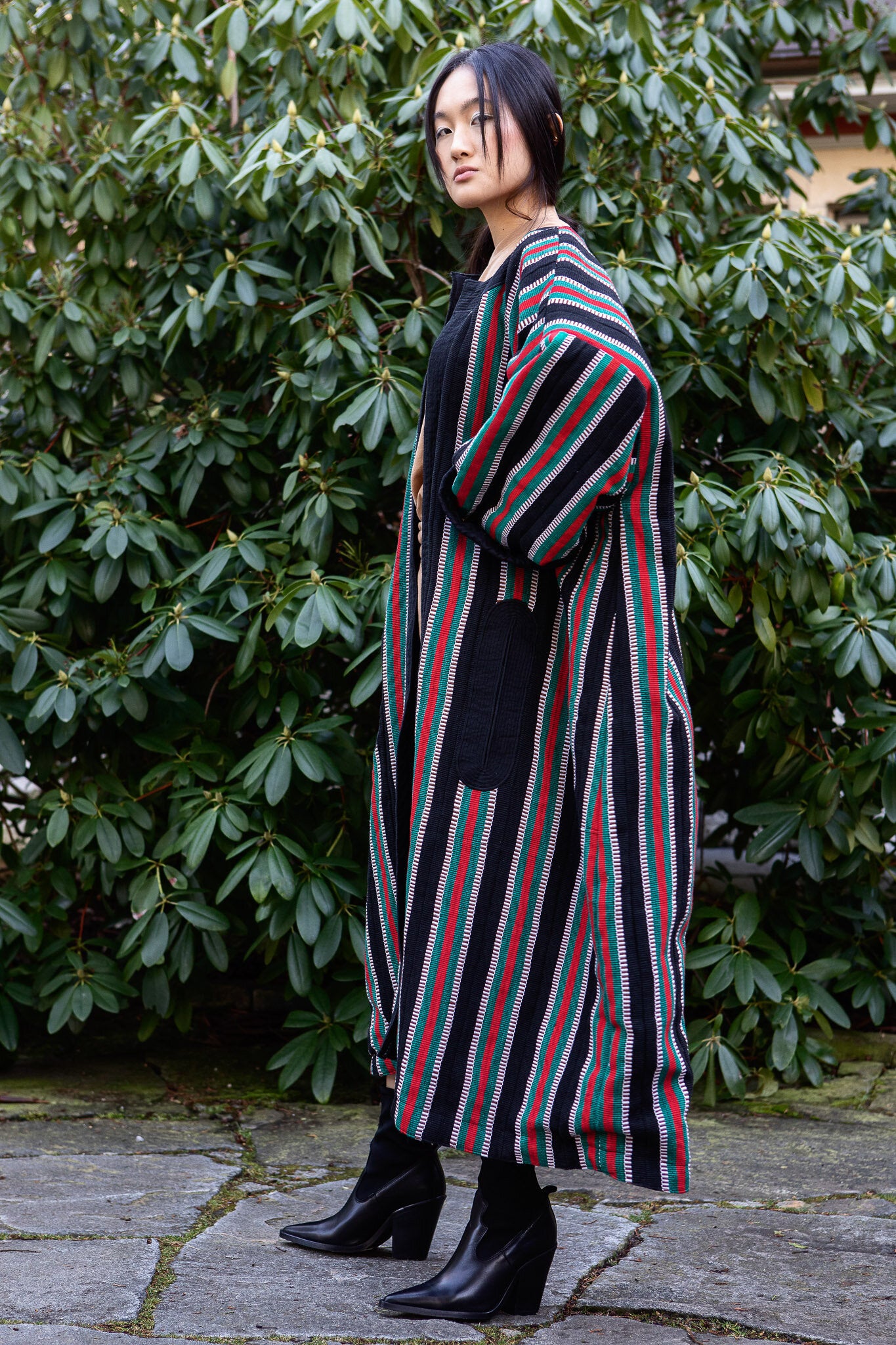 Woven Coat Black, Red and Green